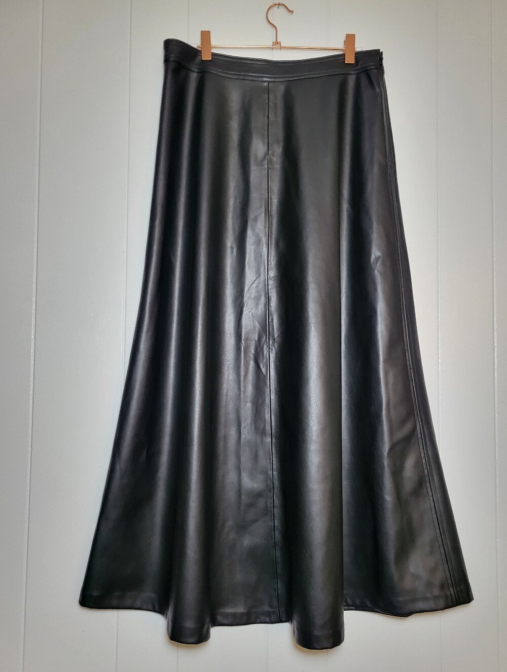Vince Camuto Faux Leather A Line Midi Skirt Vegan High Waist Soft Side Zip LG - Picture 9 of 12